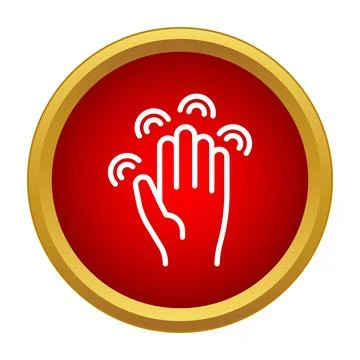 Hand waving gesture icon on red button Illustrazione stock