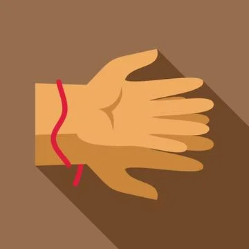 Hand wearing red string bracelet having protection symbol Stock Illustration