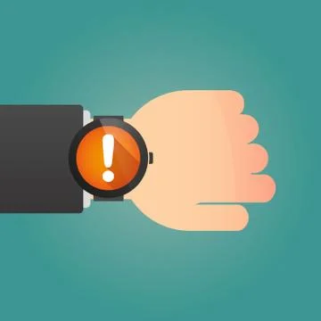 Hand wearing a smart watch displaying an exclamation sign Illustrazione stock