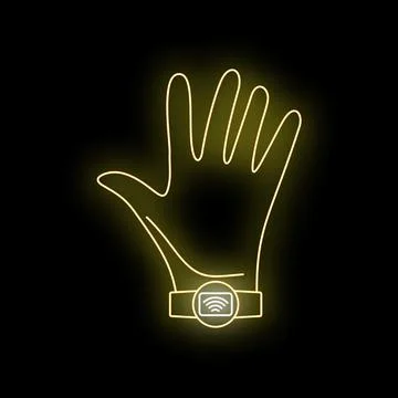Hand wearing smart wearable device with neon light glow Stock Illustration
