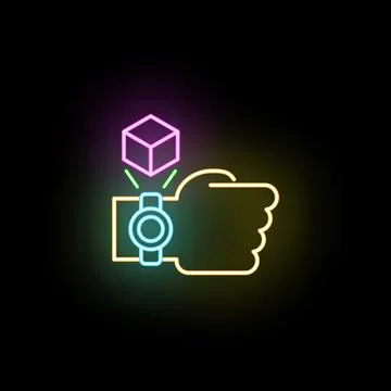 Hand wearing smartwatch projecting a virtual reality cube Stock Illustration