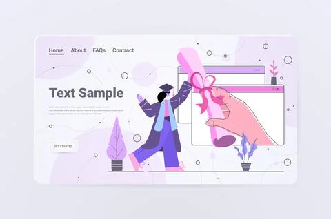 Hand in web browser giving certificate to graduated student graduate celebrating Stock Illustration