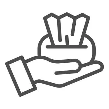 Hand with wet tissue box line icon. Antiseptic alcoholic napkins symbol, outline Stock Illustration