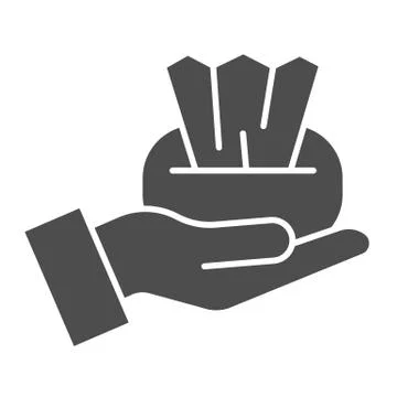 Hand with wet tissue box solid icon. Antiseptic alcoholic napkins symbol, glyph Stock Illustration