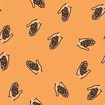 Hand wheat grain harvest vector seamless pattern イラスト素材