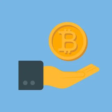 Hand in which the bitcoin coin falls Stock Illustration