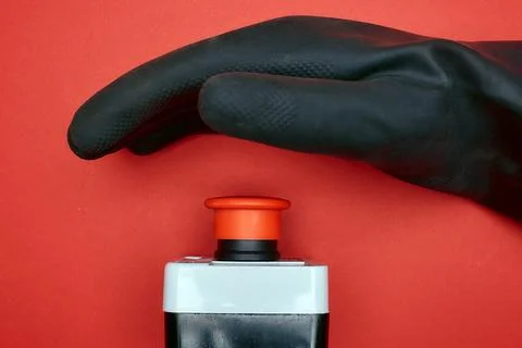 The hand which is ready to push the emergency button .. Stock Photos