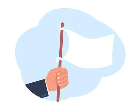 Hand with white flag. Capitulation in competition symbol. Failure characters イラスト素材