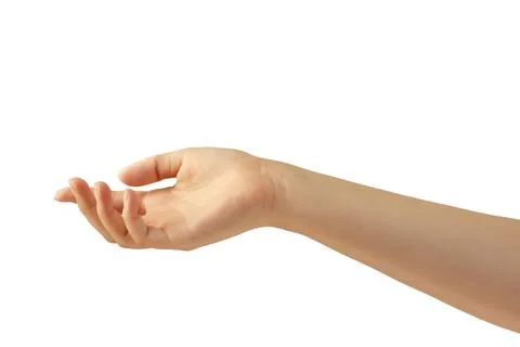 Hand on a white isolated background, an elegant gesture of a woman's hand. Stock Photos
