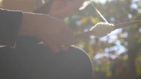 Hand Winding Wool Yarn On A Spindle Authentic Traditional Way (2 of 13) Stock Footage 98319783