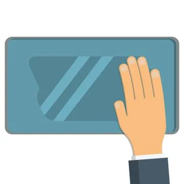 Hand is wiping moisture from window. Stock Illustration