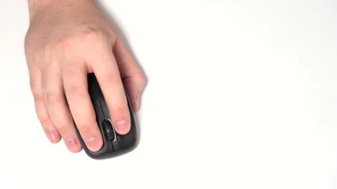 Hand with Wireless Computer Mouse Moves and Clicks. Stock Footage 148494474