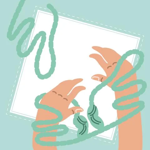 Hand with wool knitting Stockillustratie