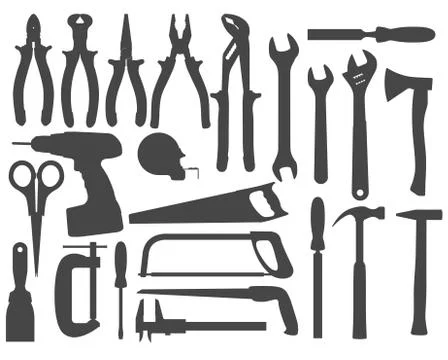 Hand work tools silhouette set Stock Illustration