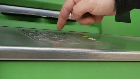 Hand of worker is entering his pin code on keyboard of ATM Stock Footage 151458008