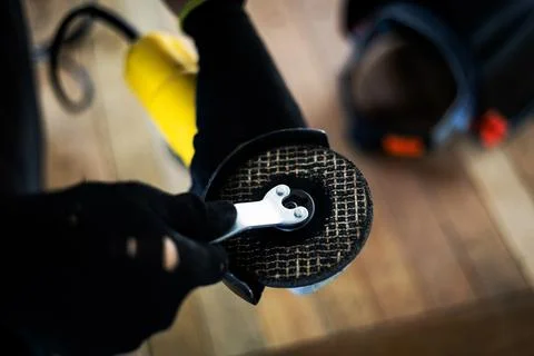 Hand Of Worker Man Hold Angle Grinder Stock Photos