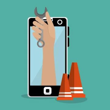 Hand worker under construction with smartphone Illustrazione stock