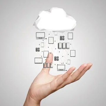 Hand working with a cloud computing diagram on the new computer interface Stock-Illustration