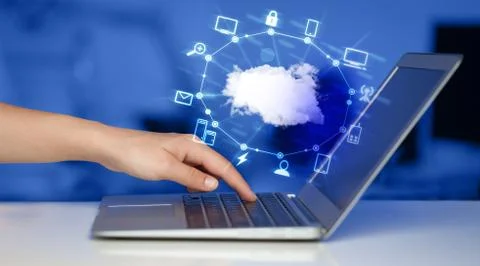 Hand working with a Cloud Computing diagram Stock Photos