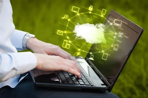 Hand working with a Cloud Computing diagram 스톡 사진