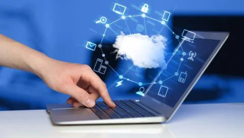 Hand working with a Cloud Computing diagram Stock Photos