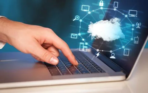 Hand working with a Cloud Computing diagram 스톡 사진