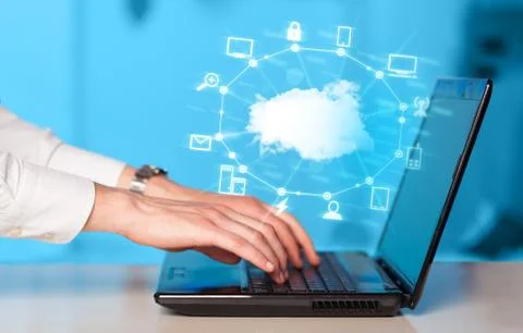Hand working with a Cloud Computing diagram Stock Photos
