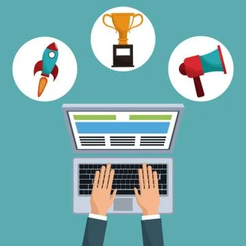Hand working computer digital marketing Stock Illustration