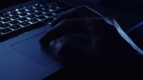An hand working on a laptop during night Video stock 82323015
