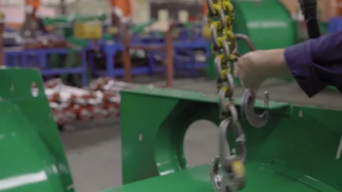 Hand working men without personal protective equipment, clinging worn metal hook Stock Footage 112979619