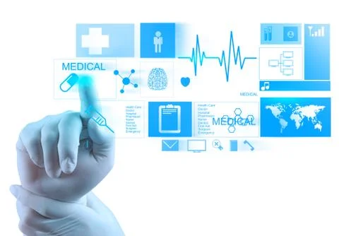 Hand working with modern computer interface 스톡 일러스트