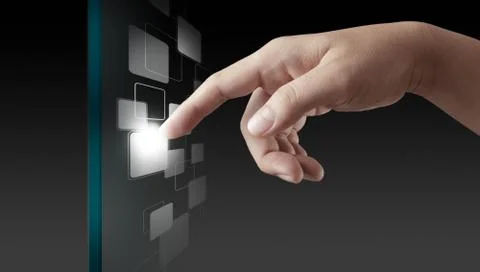 Hand working on modern technology Stock Illustration