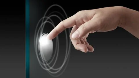 Hand working on modern technology Stock Illustration