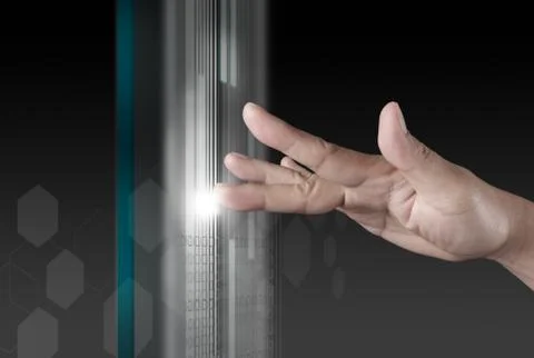 Hand working on modern technology Stock Illustration