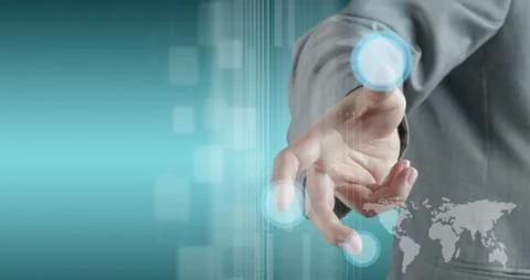 Hand working on modern technology interface Stock Illustration