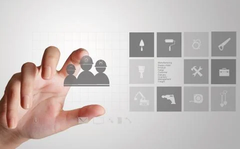 Hand working with new computer interface show industry development Stock Illustration