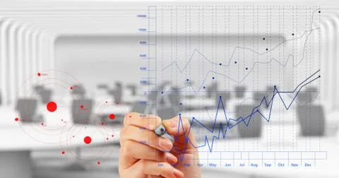 Hand working with new modern computer and business strategy Stock Illustration