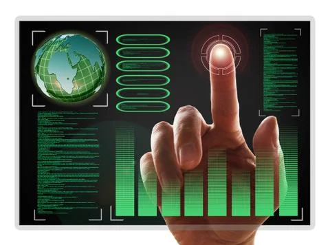 Hand working with touch screen interface Stock Illustration