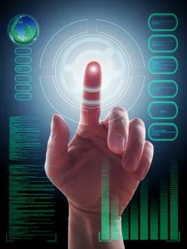 Hand working with touch screen interface Stock Photos
