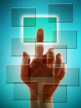 Hand working with tuoch screen interface Stock Photos