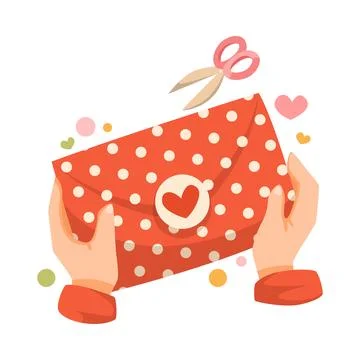 Hand Wrapping Present as DIY Gift for Valentine Vector Illustration Stock Illustration