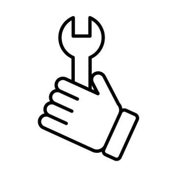 Hand with wrench key tool line style icon Illustrazione stock