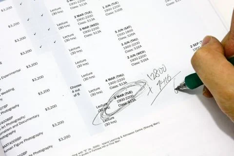 Hand write in book to present the idea that choose a course. Stock Photos