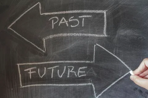 Hand write Past and Future on blackboard Stock Photos