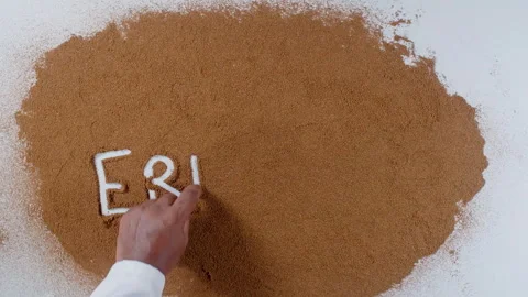 Hand writes on brown soil words Errosion Stock Footage 248681016