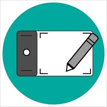 Hand writes or draws on the tablet stylus. Stock Illustration