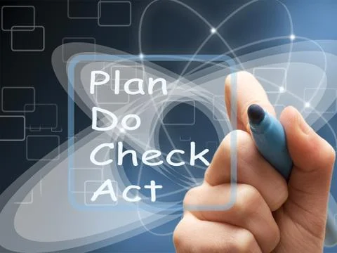 Hand writes Plan Do Check Act on screen Stock Illustration