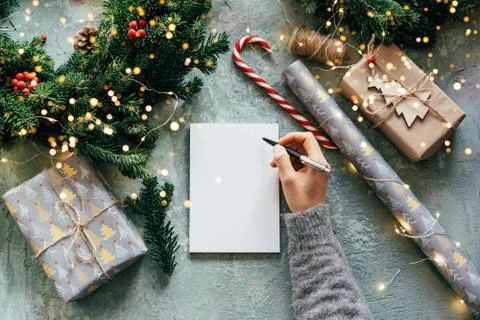 Hand writes plans for the year Stock Photos