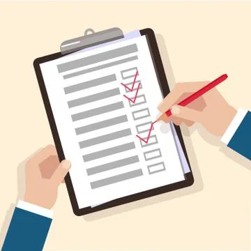 The hand writes the text. Choose the answer. Passing the test. Vector image Stock-Illustration