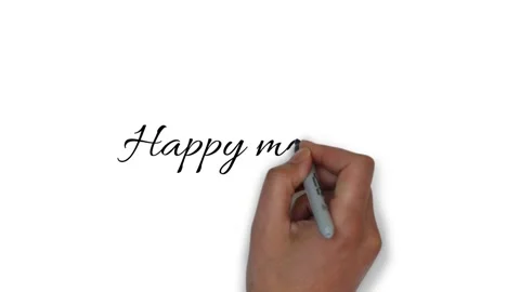 Hand writes on a white background the word happy moments Stock Footage 150424670